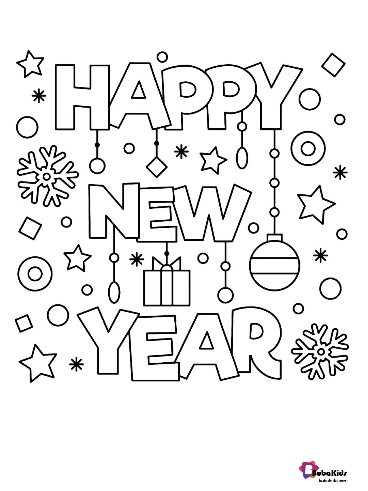 Happy New Year coloring page. Wallpaper