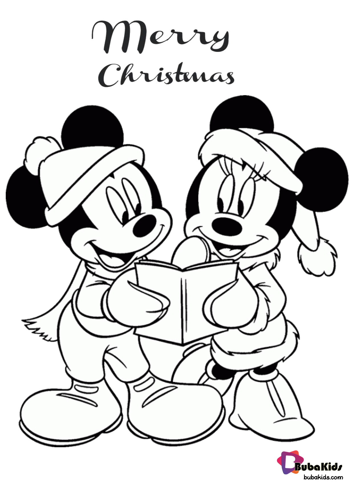 Mickey and Minnie Mouse merry christmas coloring picture. Wallpaper