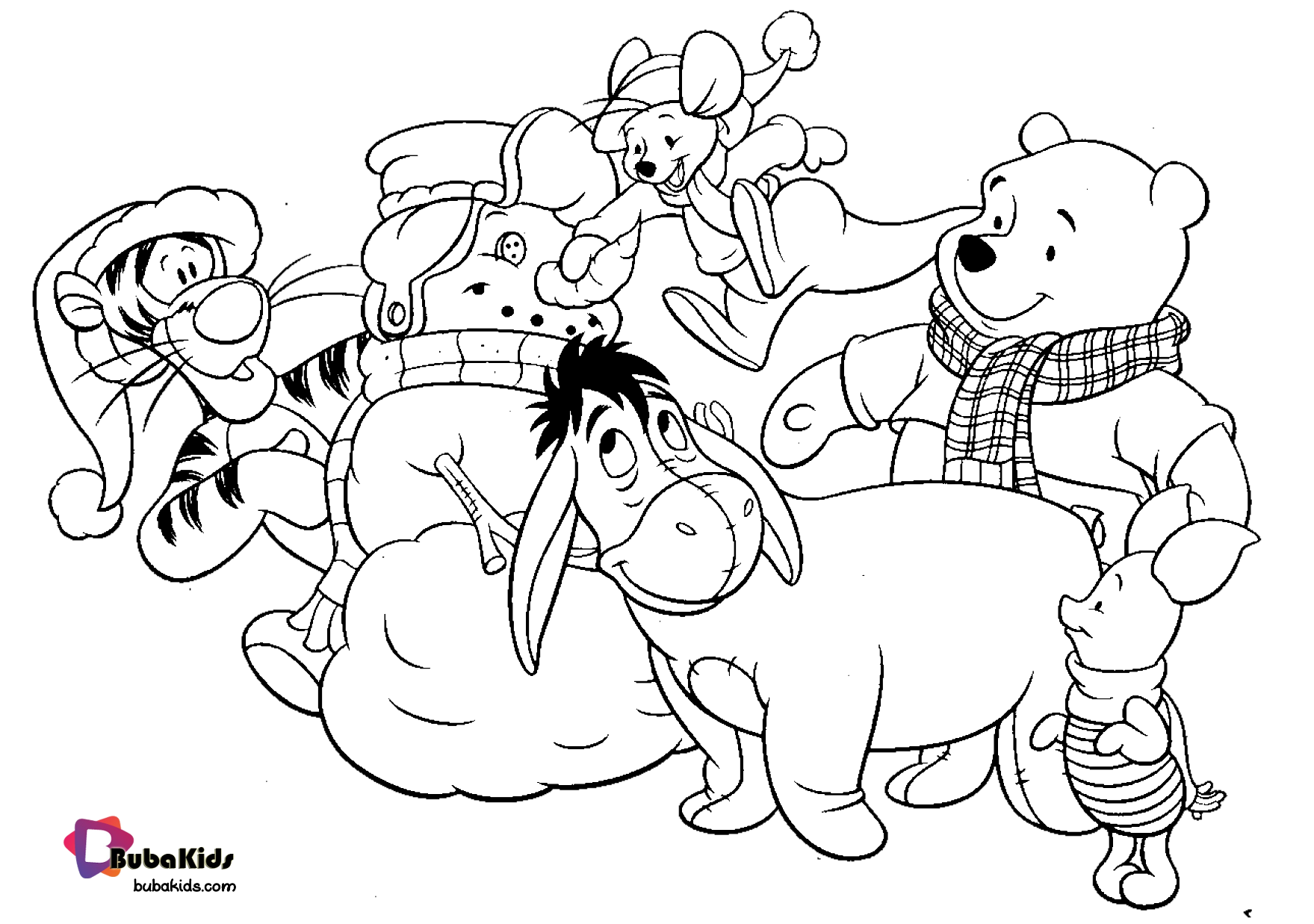 Pooh and friends christmas coloring page. Wallpaper
