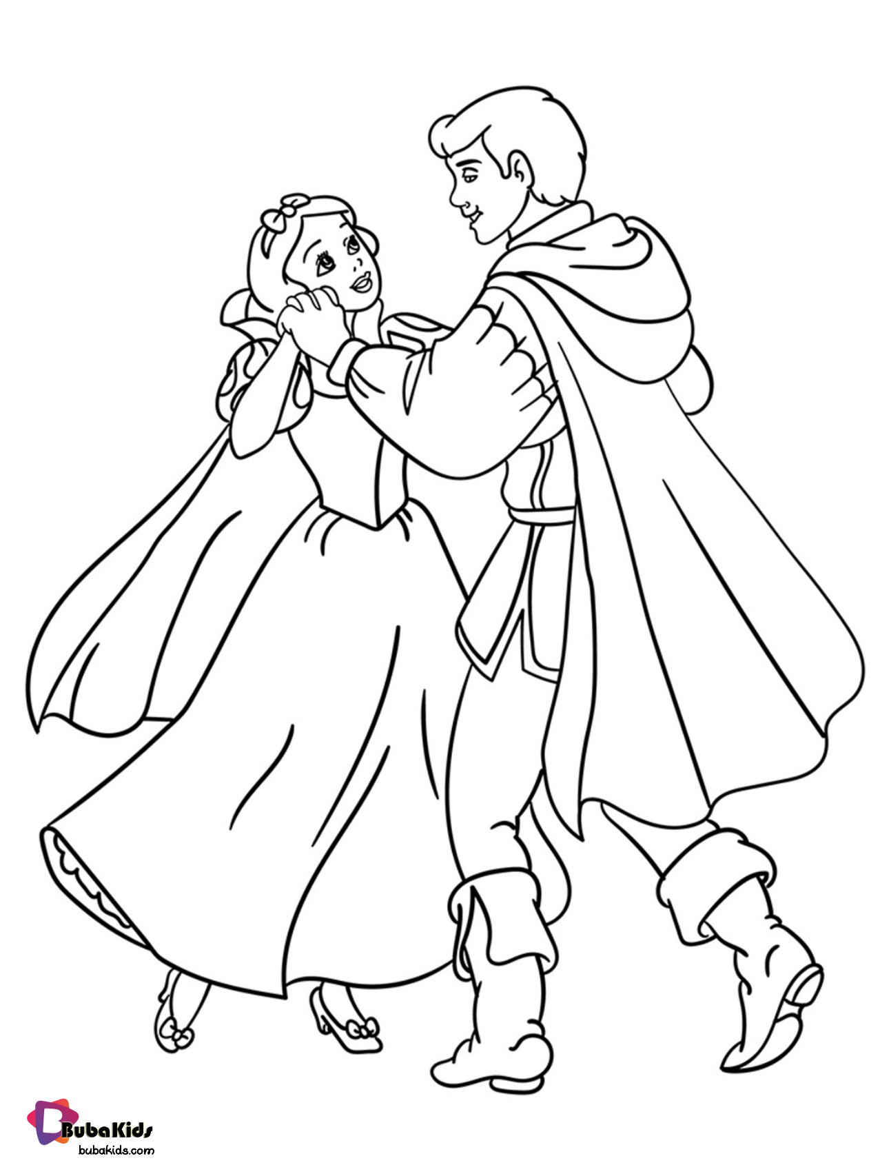 Free download and printable Snow White and Prince Charming coloring page. Wallpaper