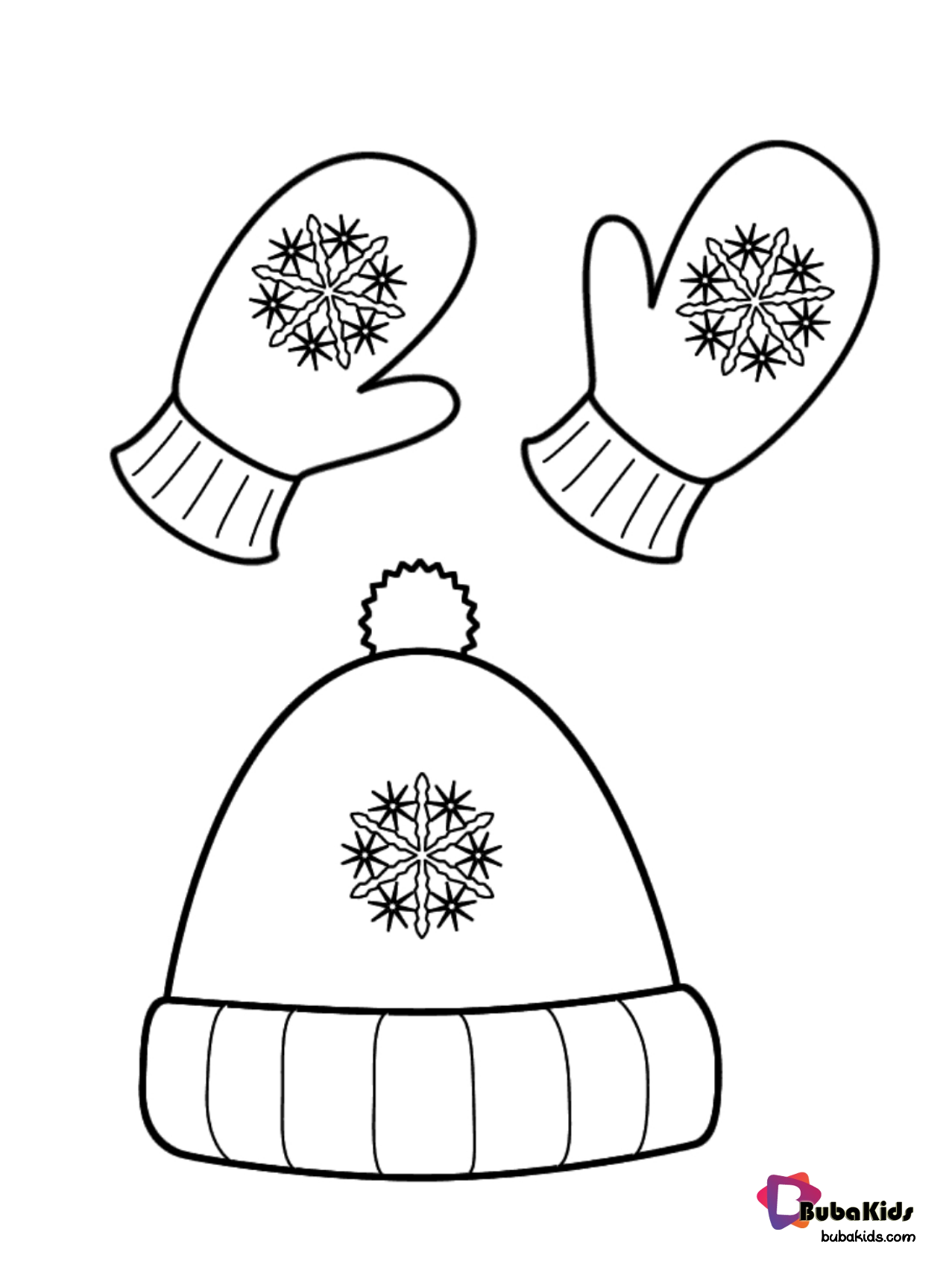 Free Winter hat and gloves coloring page. Wallpaper