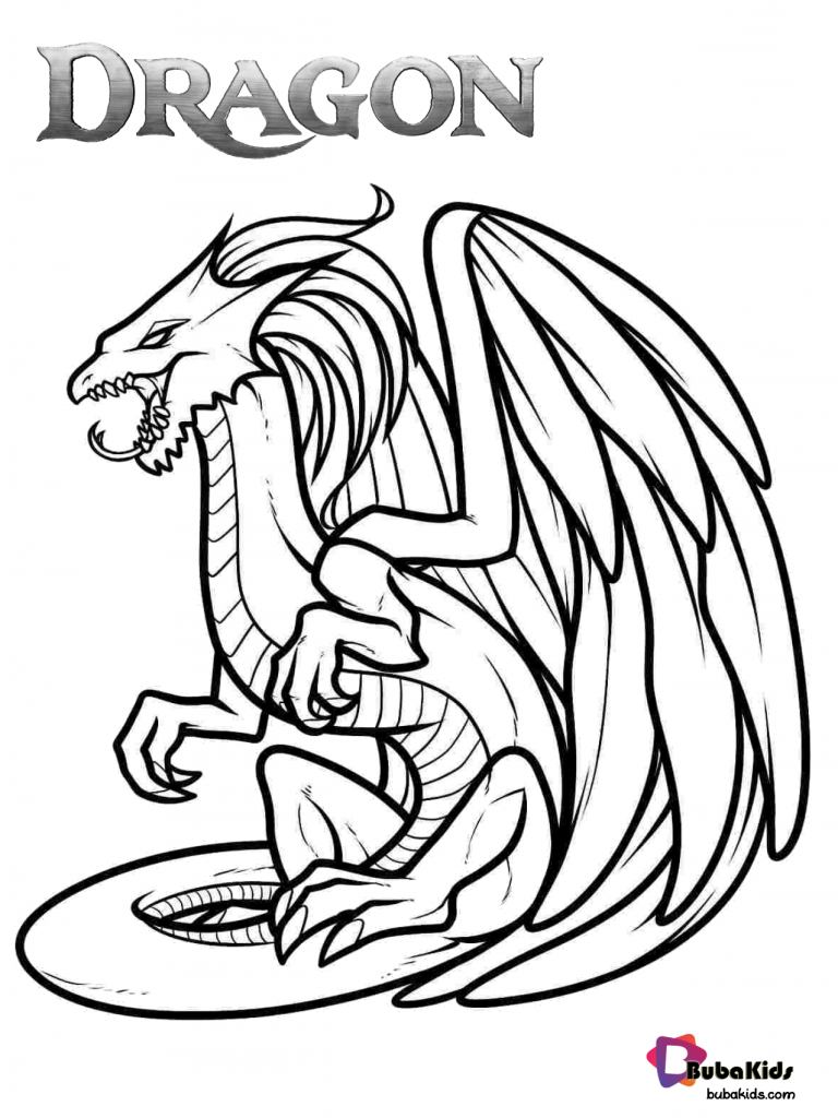 Dragon the mythical creature free coloring page. | BubaKids.com
