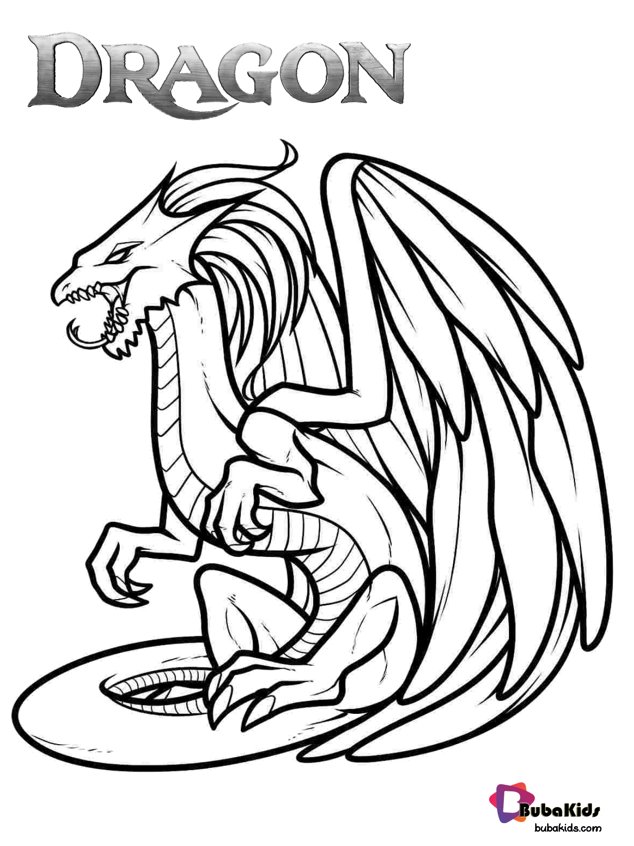 Dragon the mythical creature free coloring page.