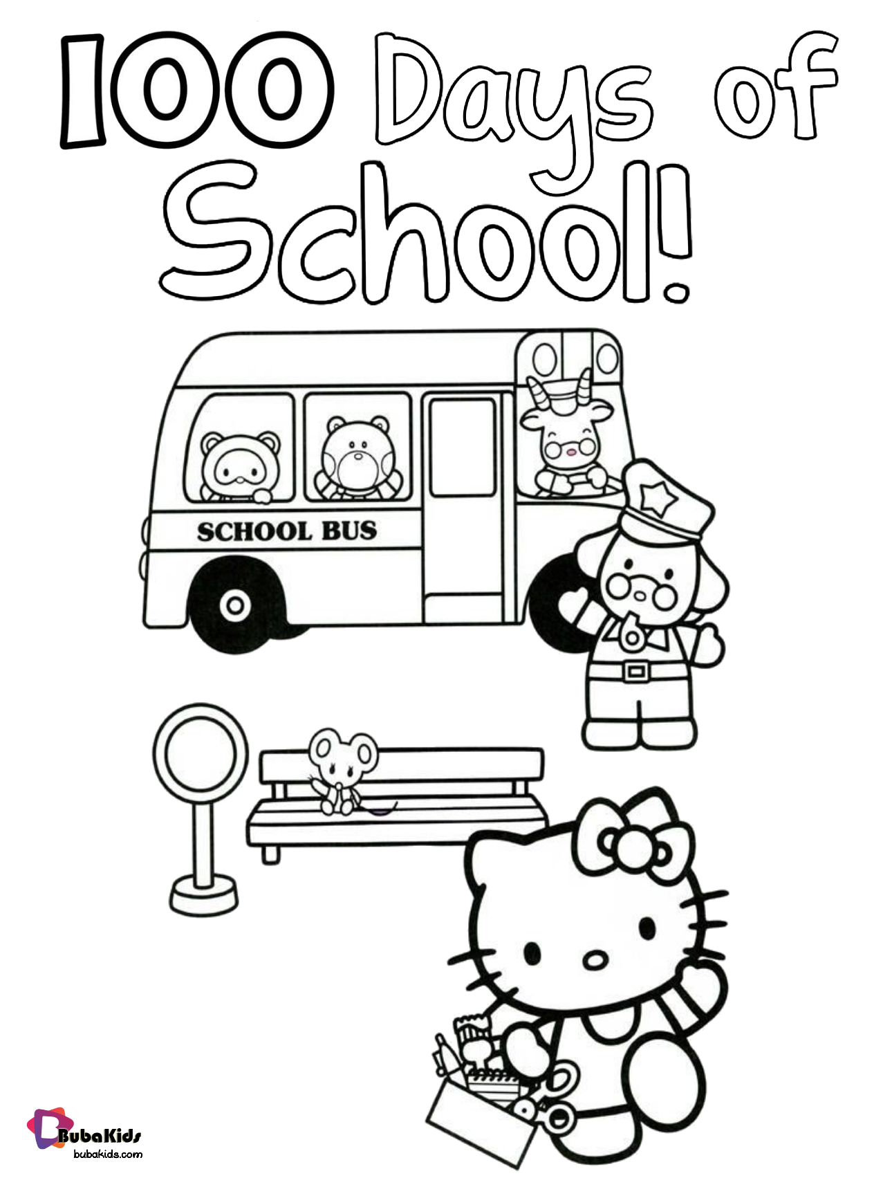 Hello Kitty 100 days of school printable coloring page Wallpaper