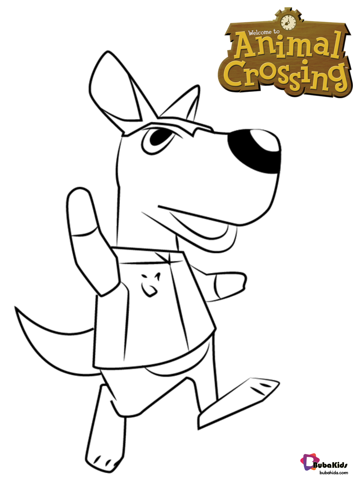 Rooney the kangaroo from Animal Crossing printable coloring page