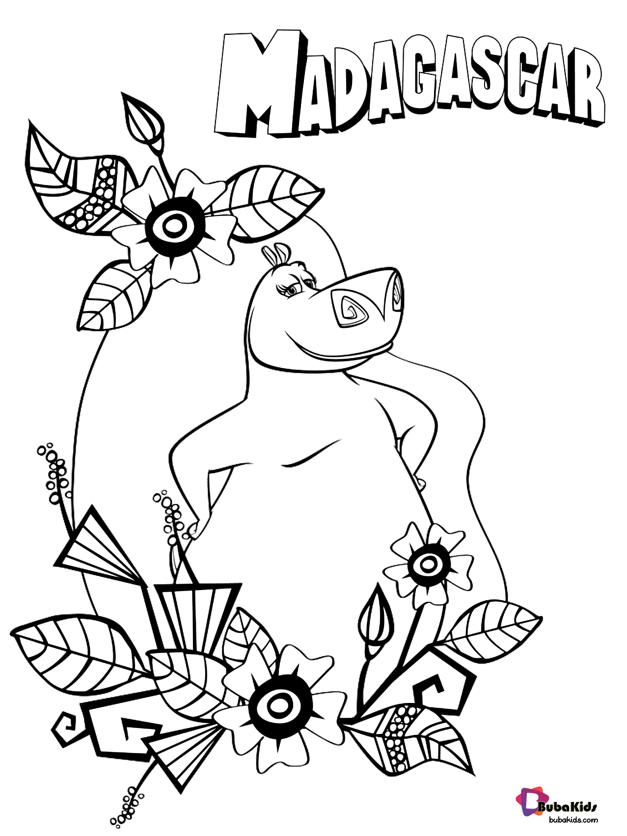 Gloria the beautiful and smart hippo  Madagascar movie coloring page Wallpaper
