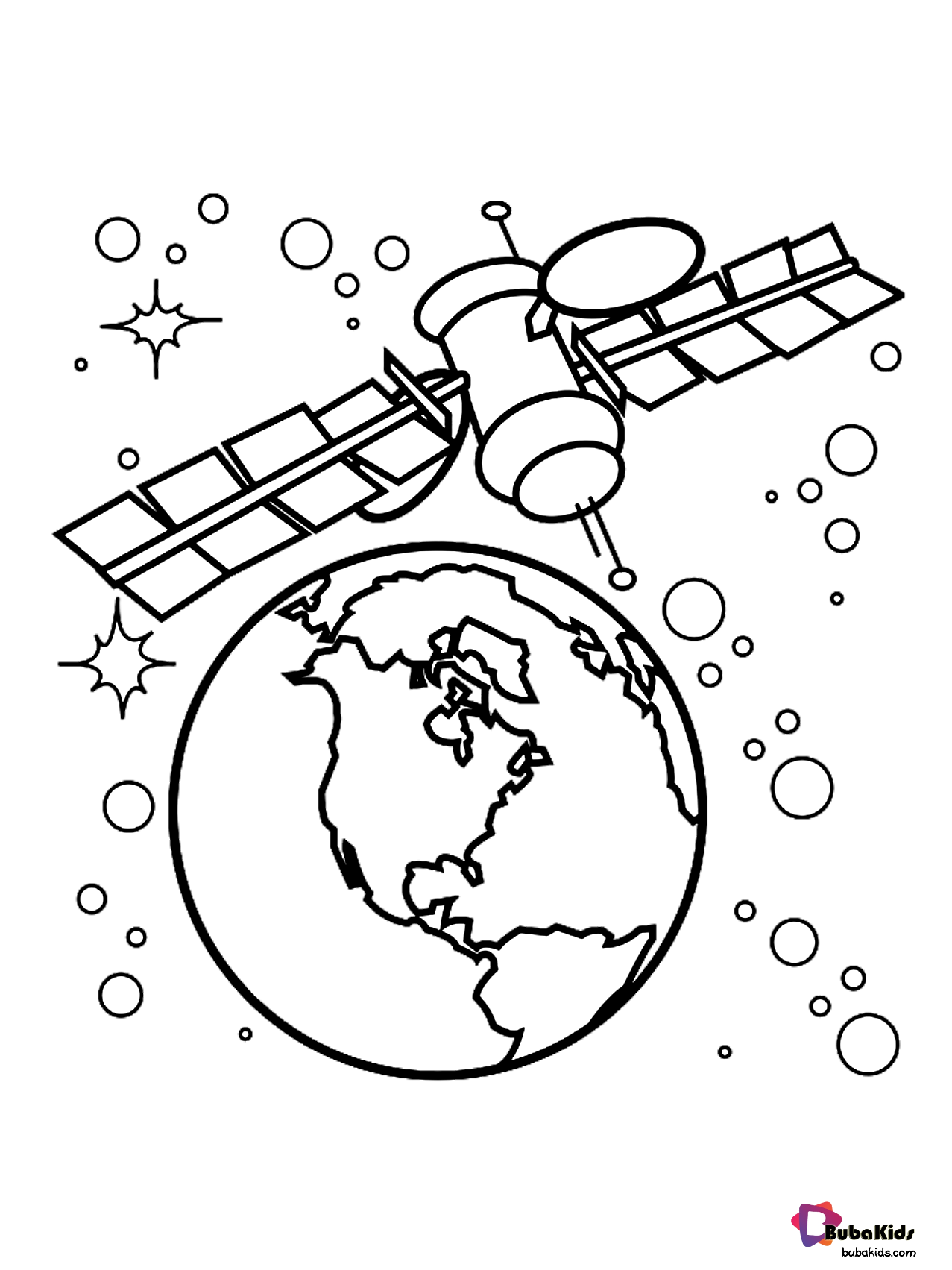 Outer space satellite orbiting earth coloring page Wallpaper