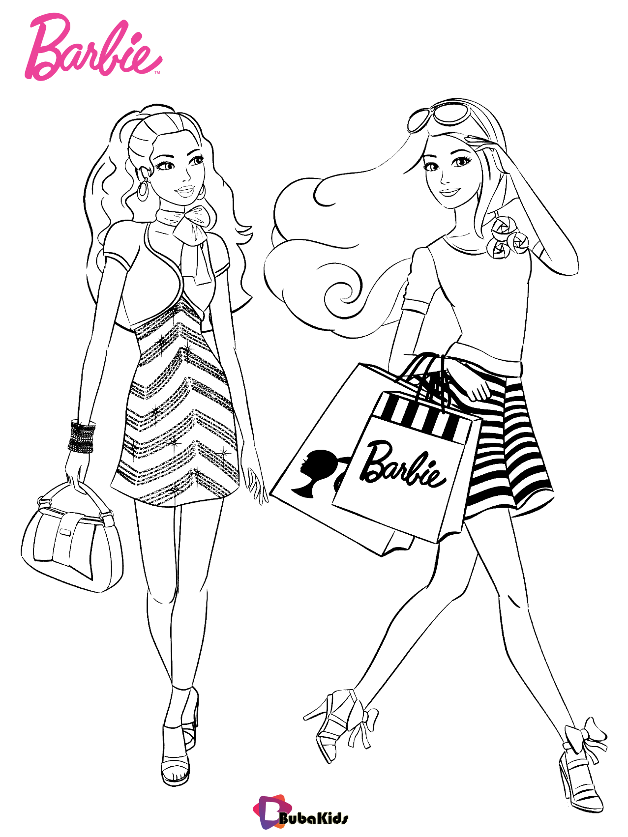 Beautiful Barbie coloring pages for preschool, kindergarten and elementary school children to print and color Wallpaper