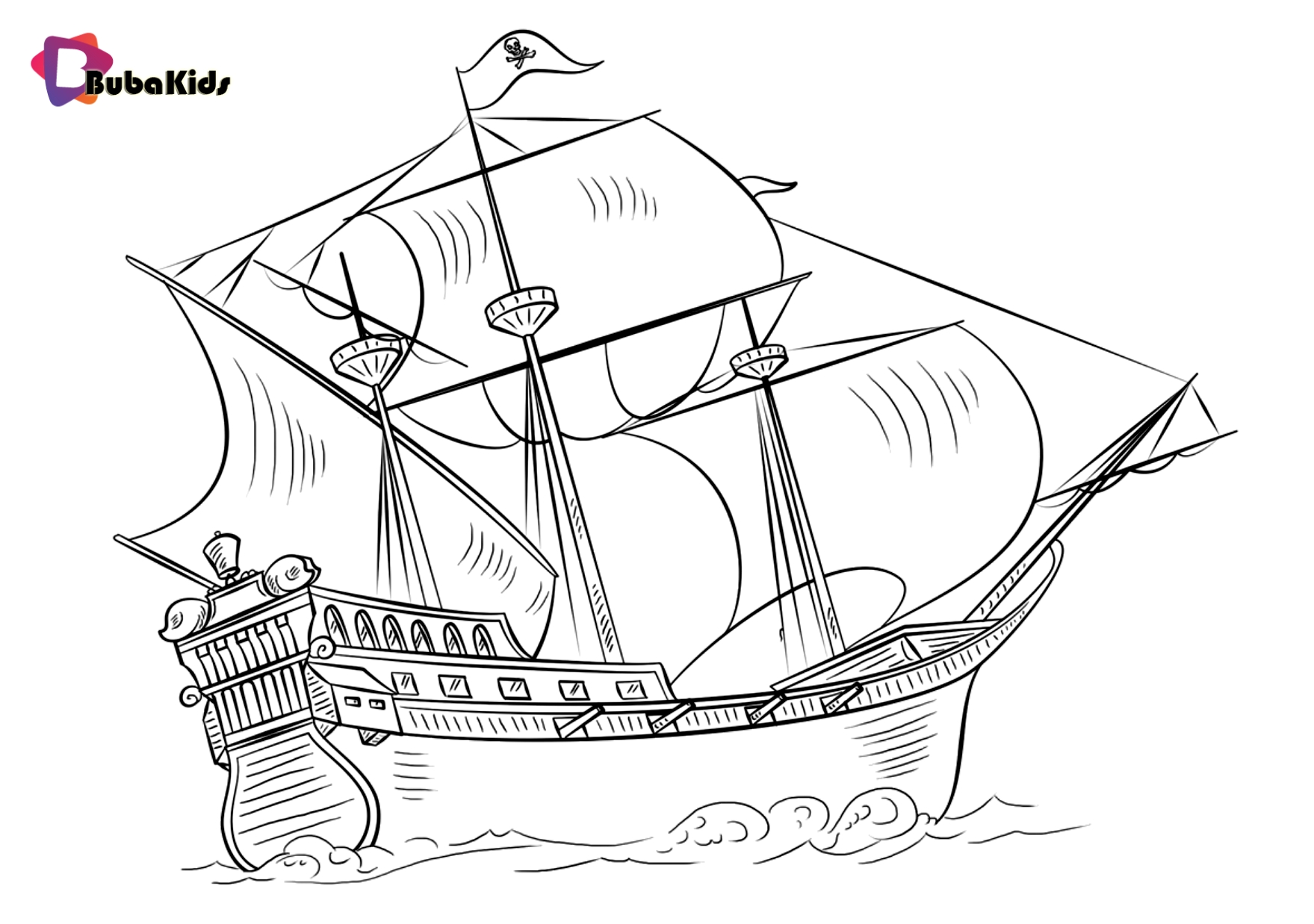 Free printable coloring Picture of Pirate Ship Wallpaper