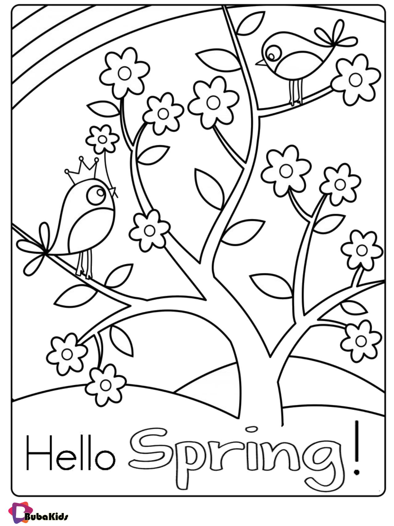 Free download Hello Spring! Coloring page for kids Wallpaper