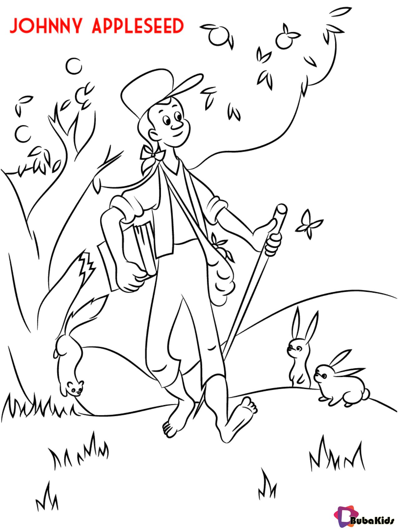 Johnny Appleseed coloring pages for kids