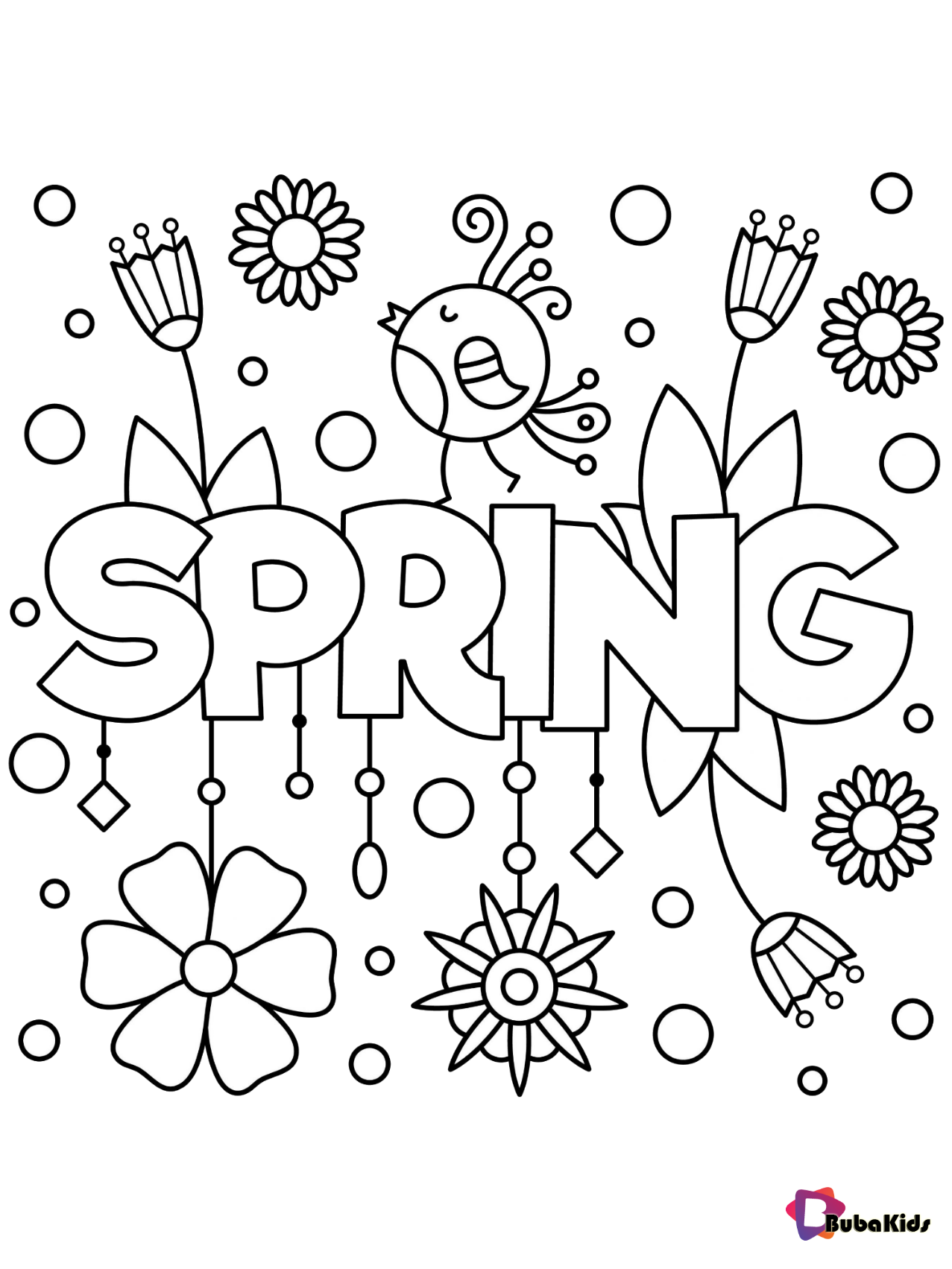Spring time coloring page for kids