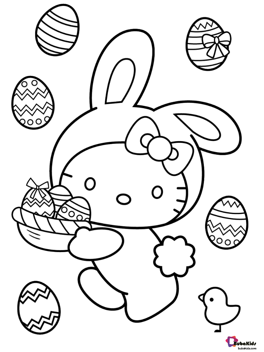 Free download Hello kitty with easter eggs happy easter coloring pages for kids Wallpaper