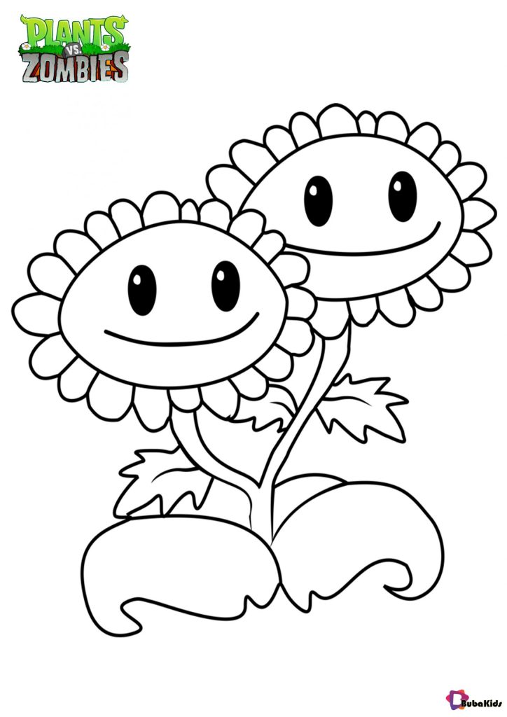 Plants vs zombies Twin Sunflower coloring page | BubaKids.com