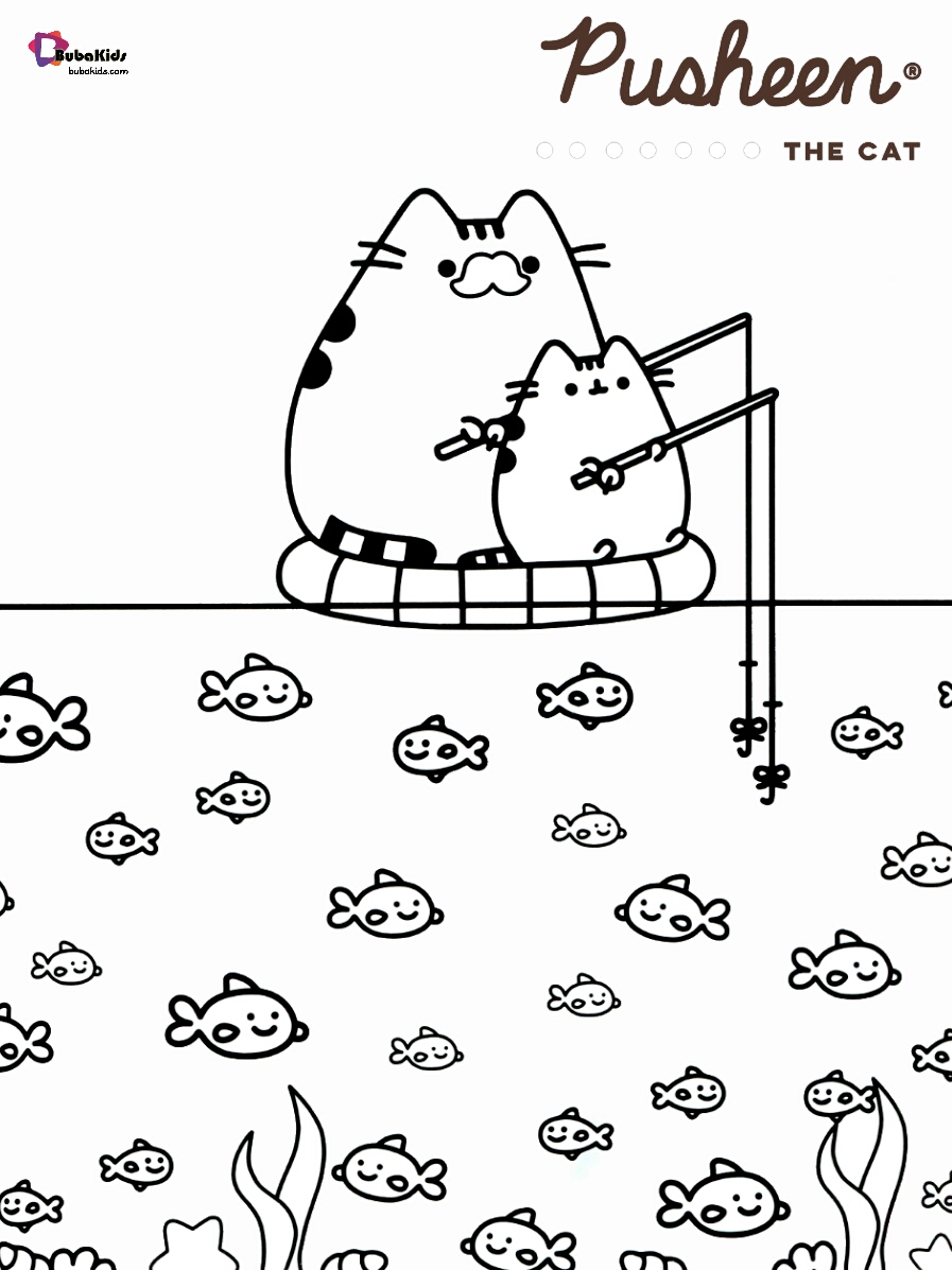 Pusheen the cat fishing coloring pages Wallpaper