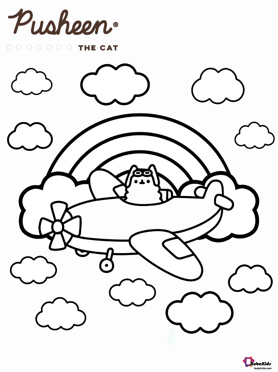 Pusheen the cat pilot fly airplane coloring pages Wallpaper