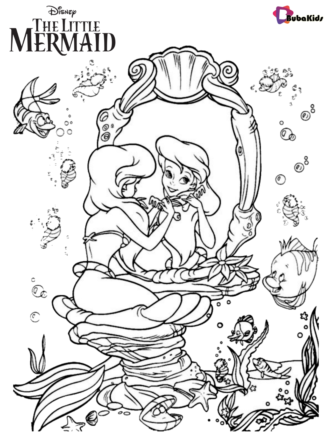 Free download and easy coloring sheet of disney the little mermaid coloring page Wallpaper