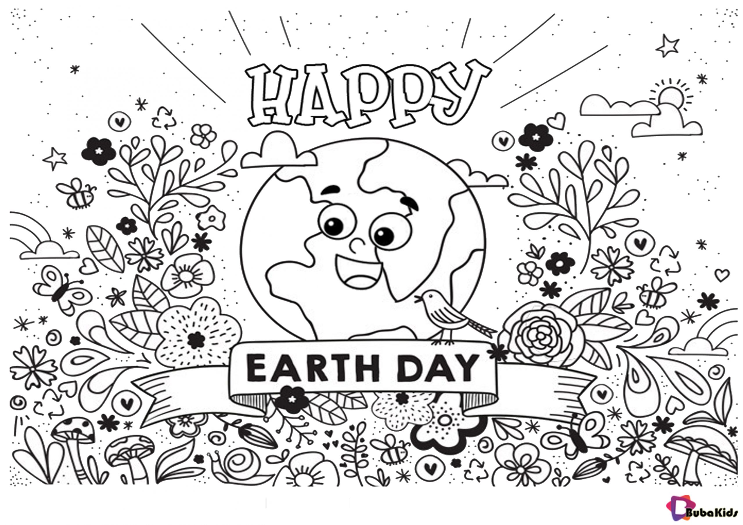 Happy Earth Day Coloring Pages BubaKids