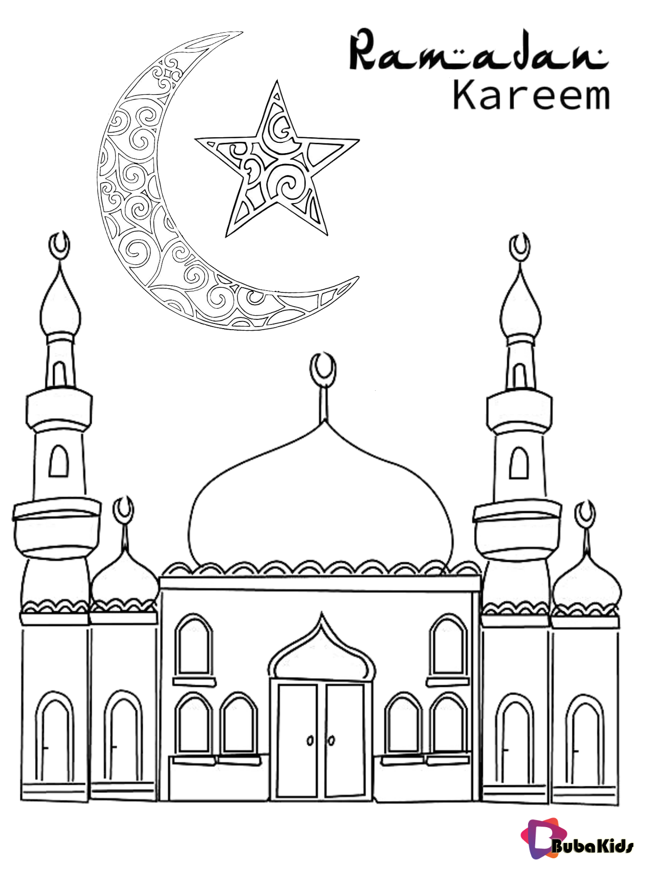 Ramadan kareem mosque crescent and star coloring page Wallpaper