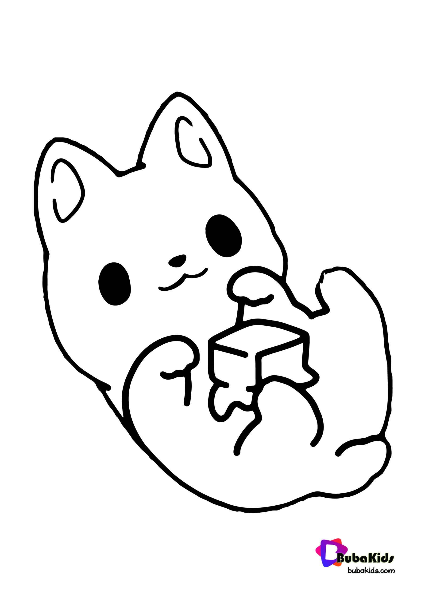 Kawaii Kitten Playing Box Coloring Page Wallpaper