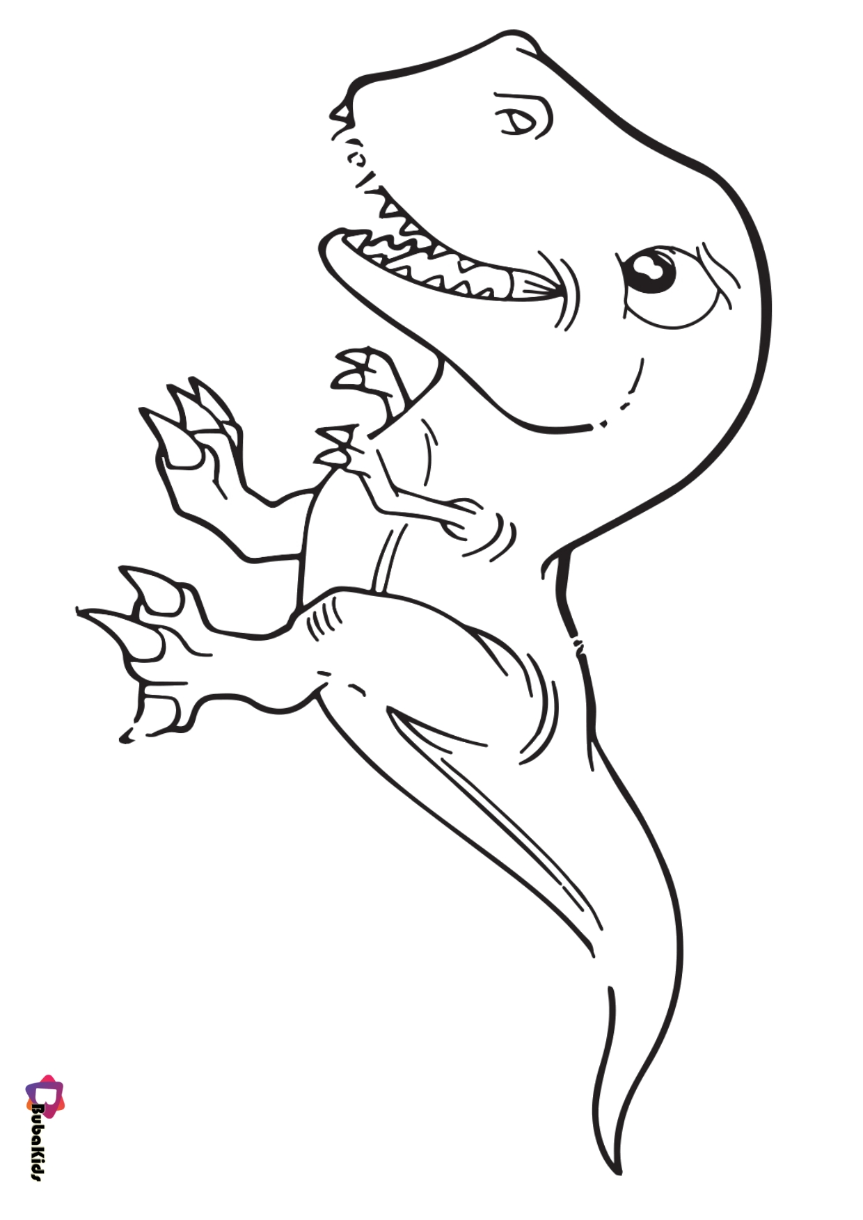 Cute baby dinosaur t-rex colouring page