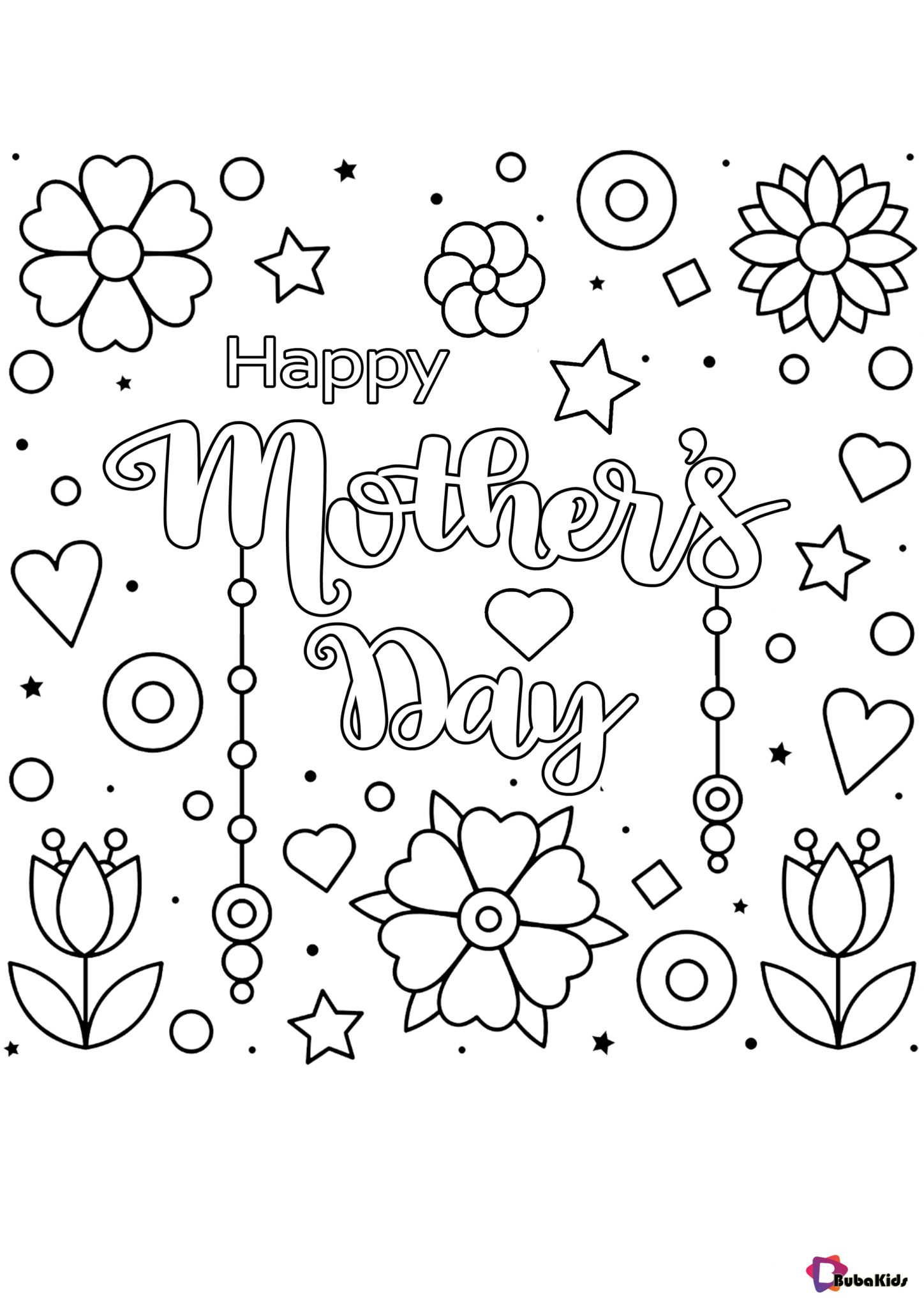 Mother's day coloring pages flowers hearts | BubaKids.com