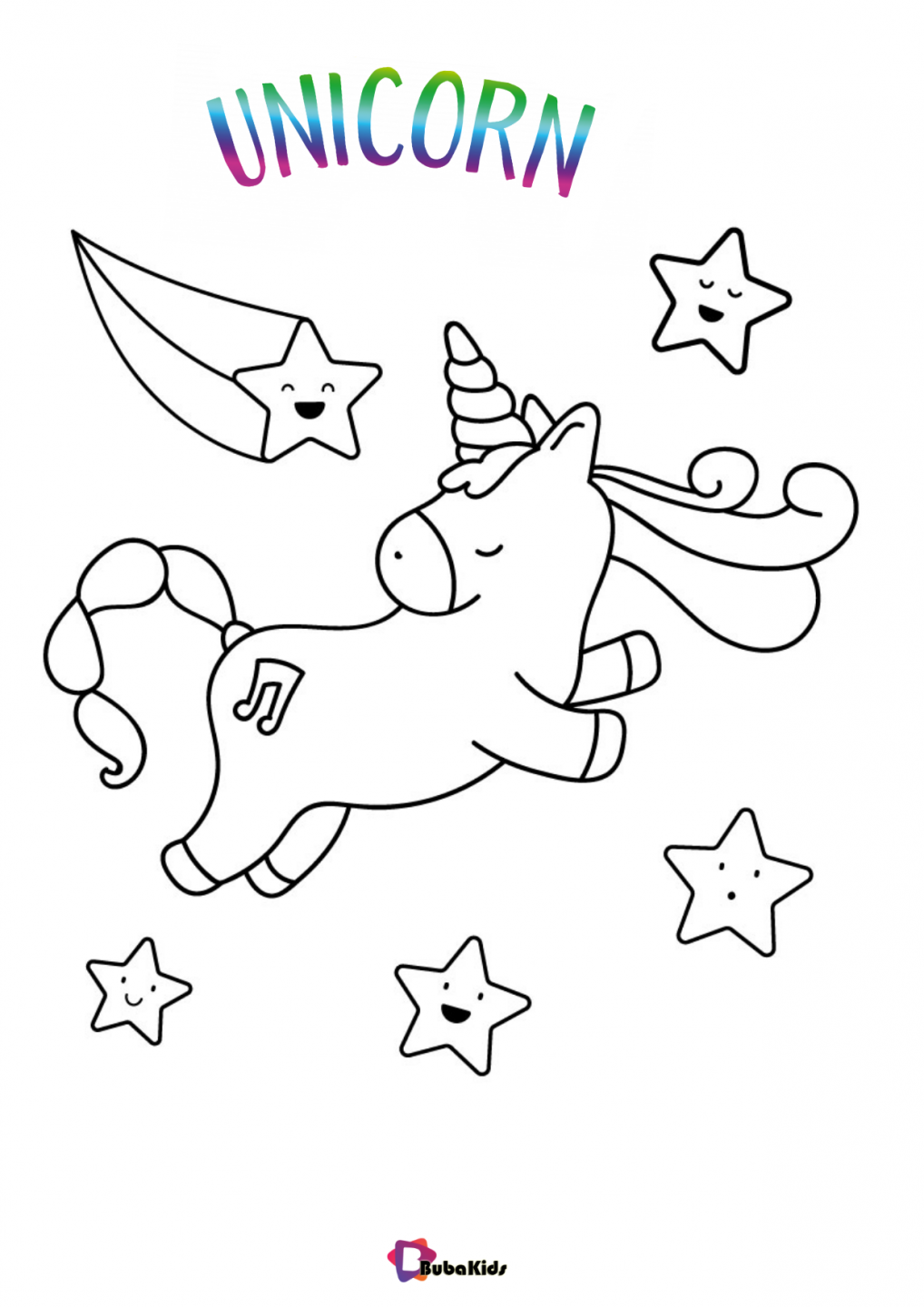 Download Flying unicorn with stars coloring pages - BubaKids.com