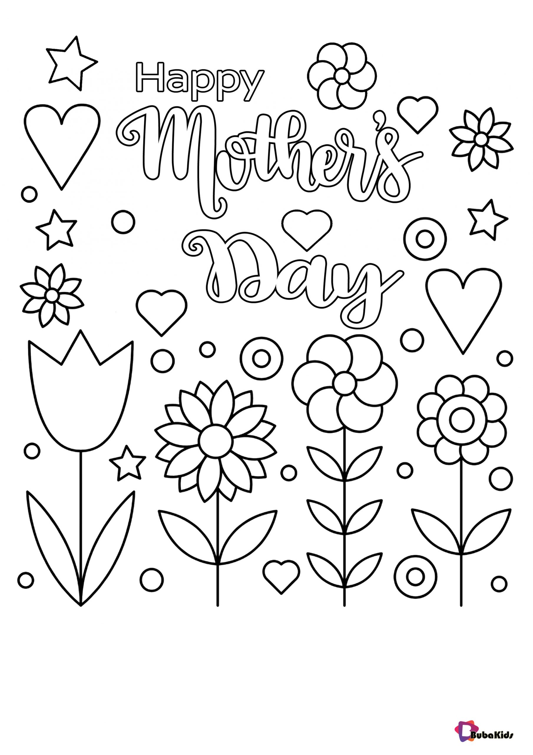 Happy mother’s day coloring pages happy tulips flowers hearts