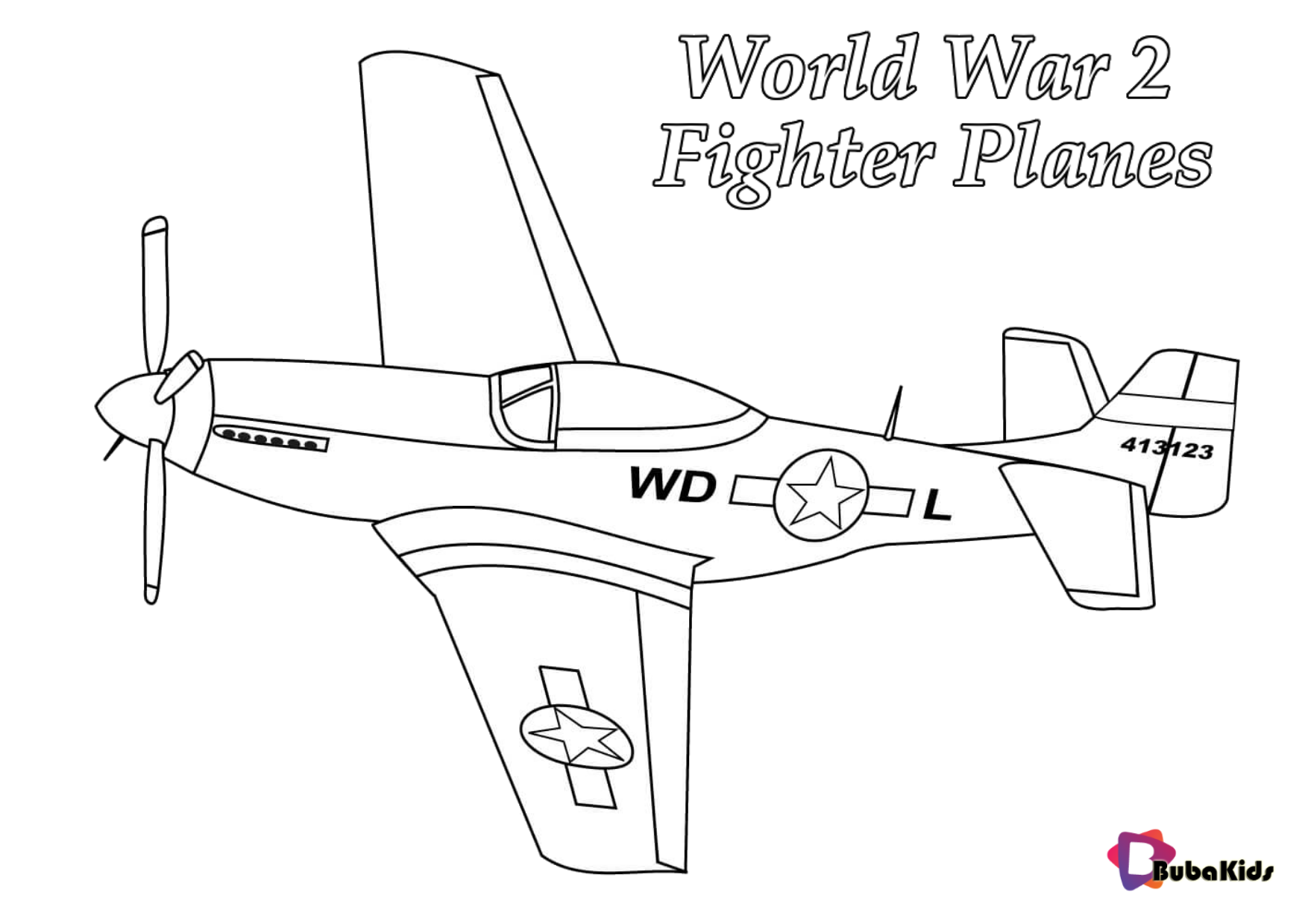 P-51 Mustang world war 2 fighter planes coloring pages Wallpaper