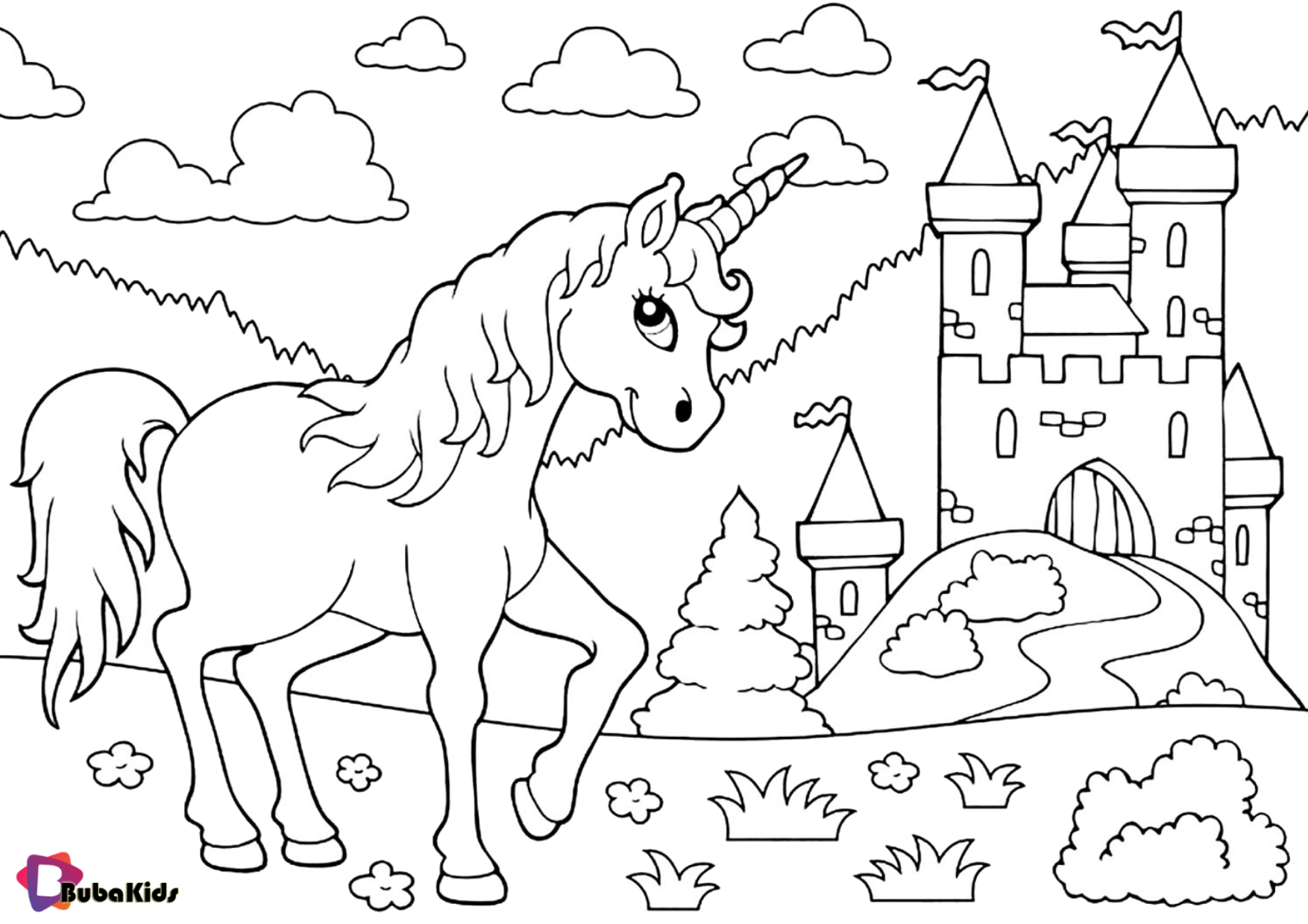 Free download Unicorn and castle printable coloring pages Wallpaper