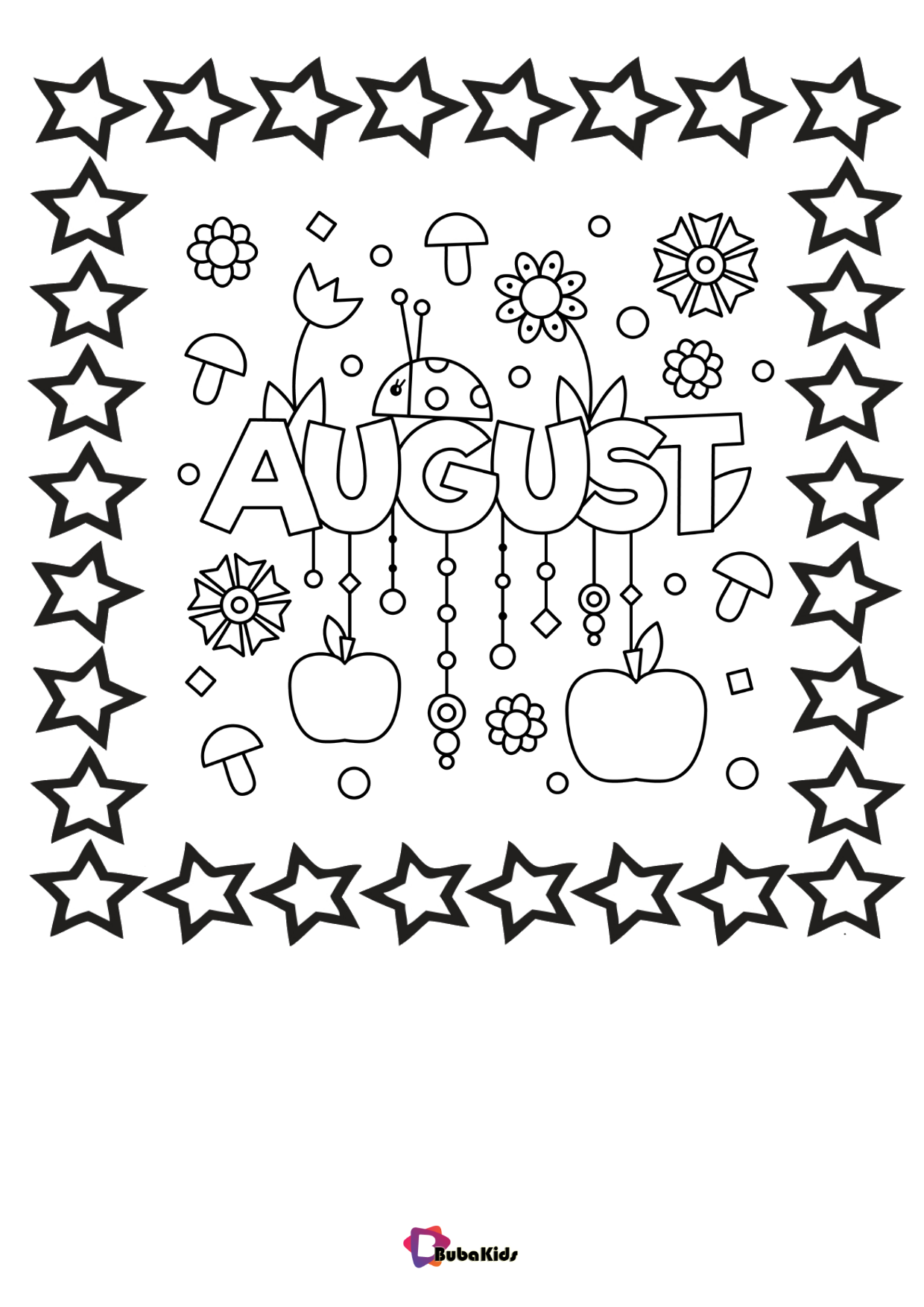 Printable August month name summer coloring page Wallpaper