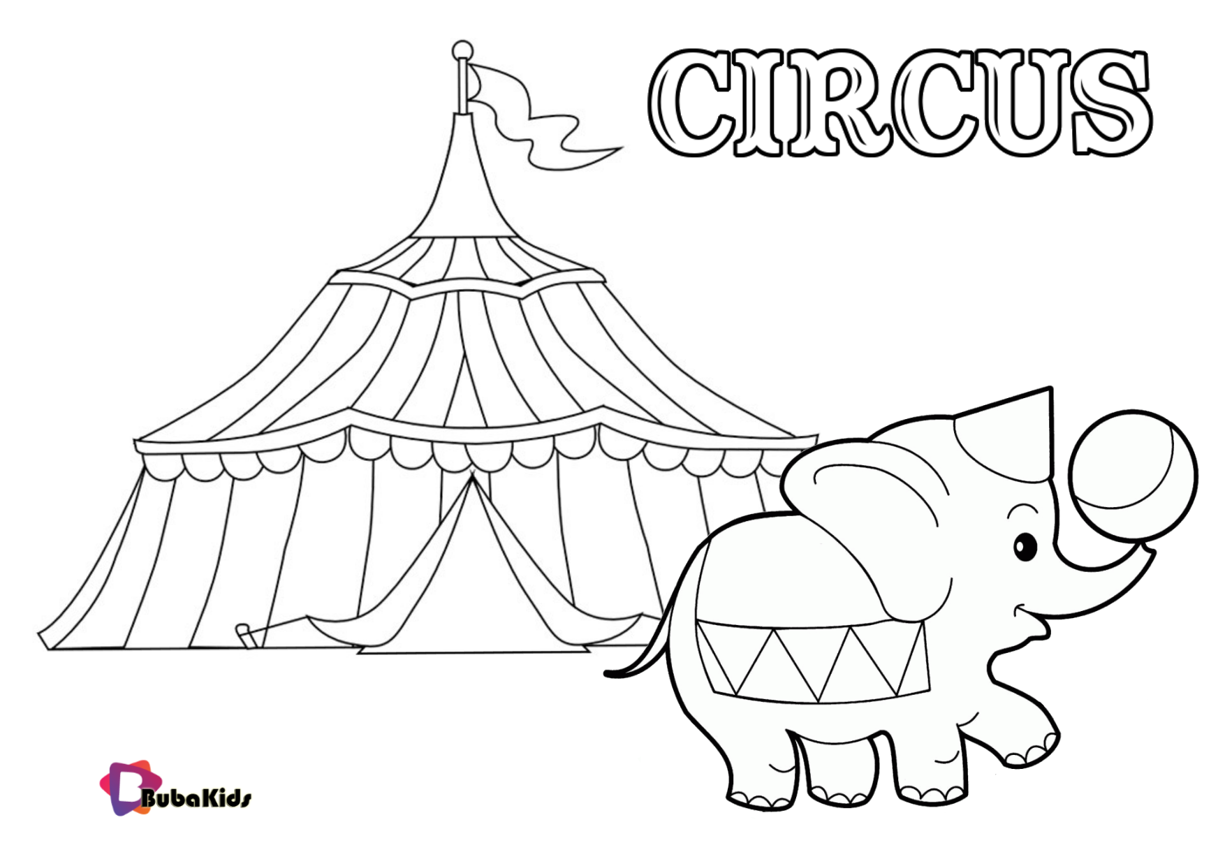 Circus tent and elephant easy and simple coloring page for preschool