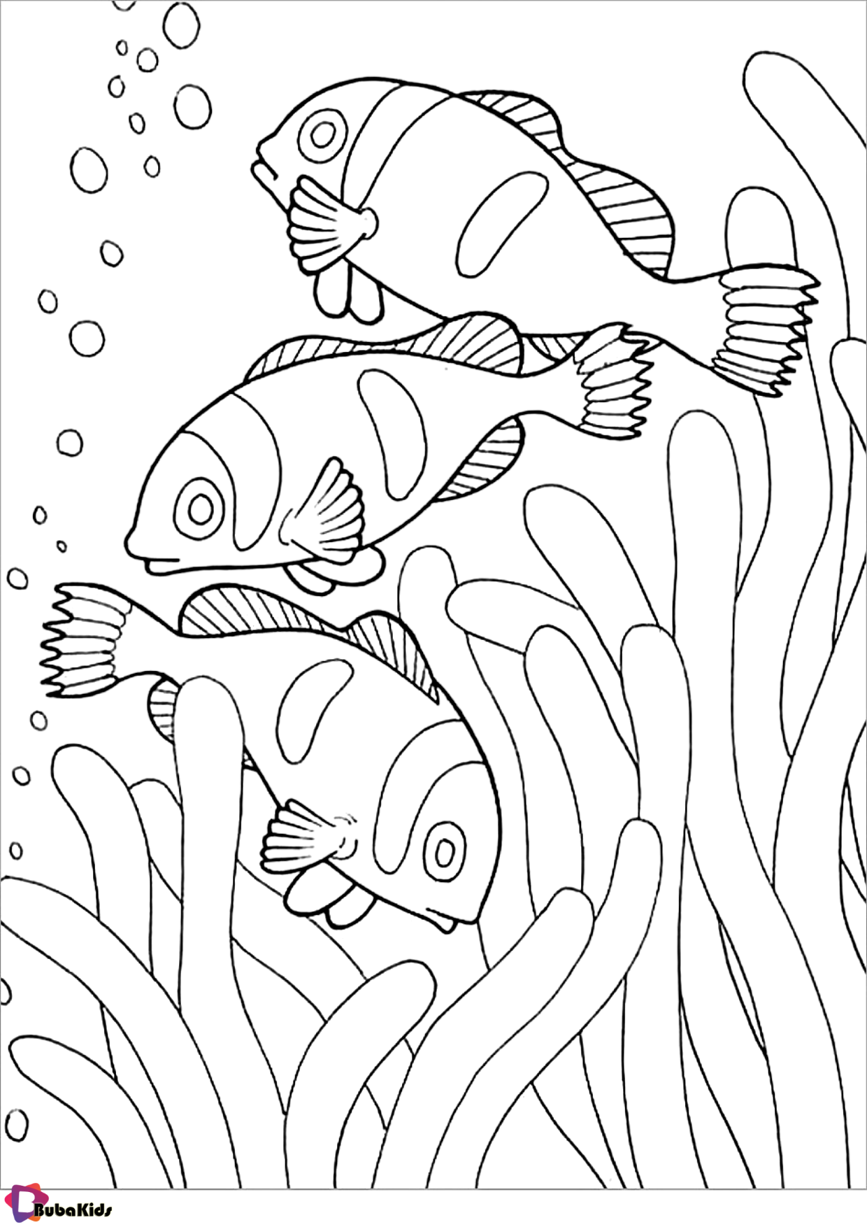 Clown fish and sea weed coloring page