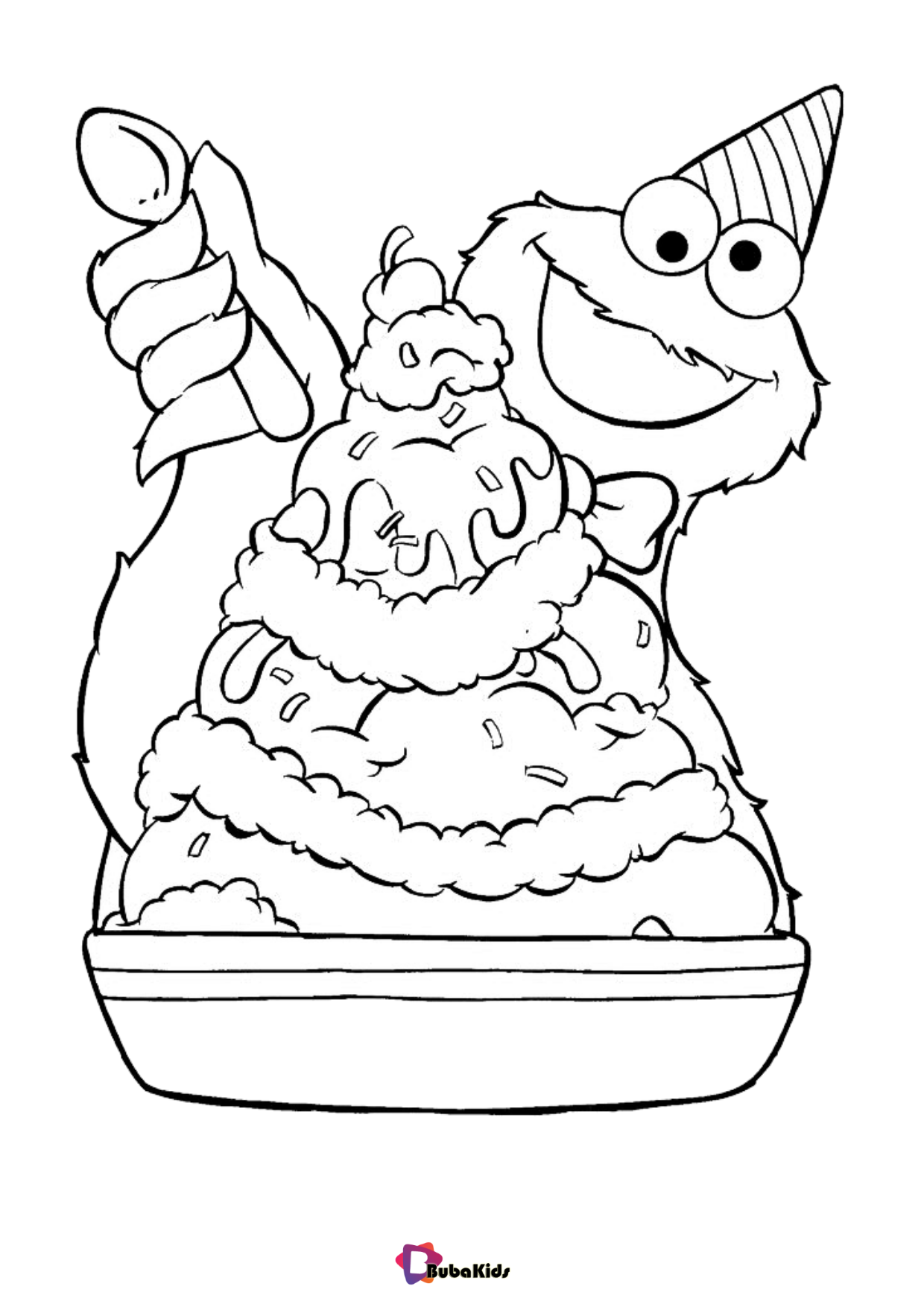 Cookie Monster and ice cream coloring page Wallpaper