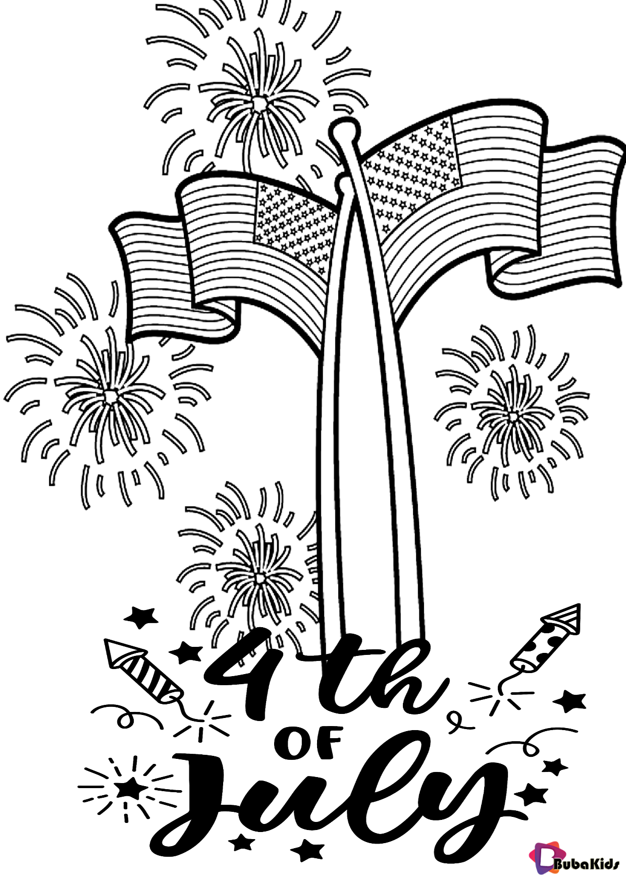 Fireworks flags 4th of July Independence Day coloring page Wallpaper
