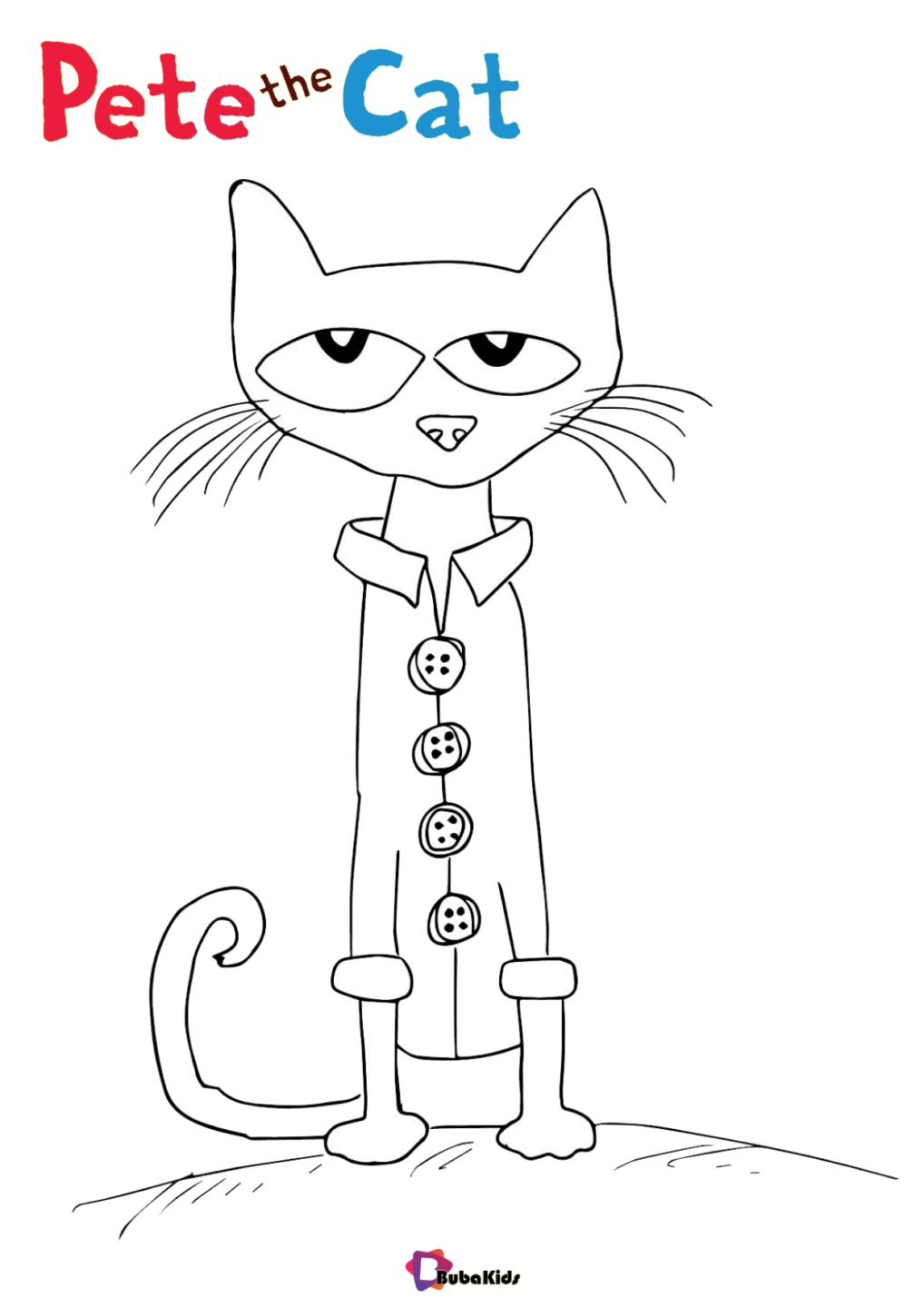 Pete the Cat Cartoon Cat coloring page | BubaKids.com