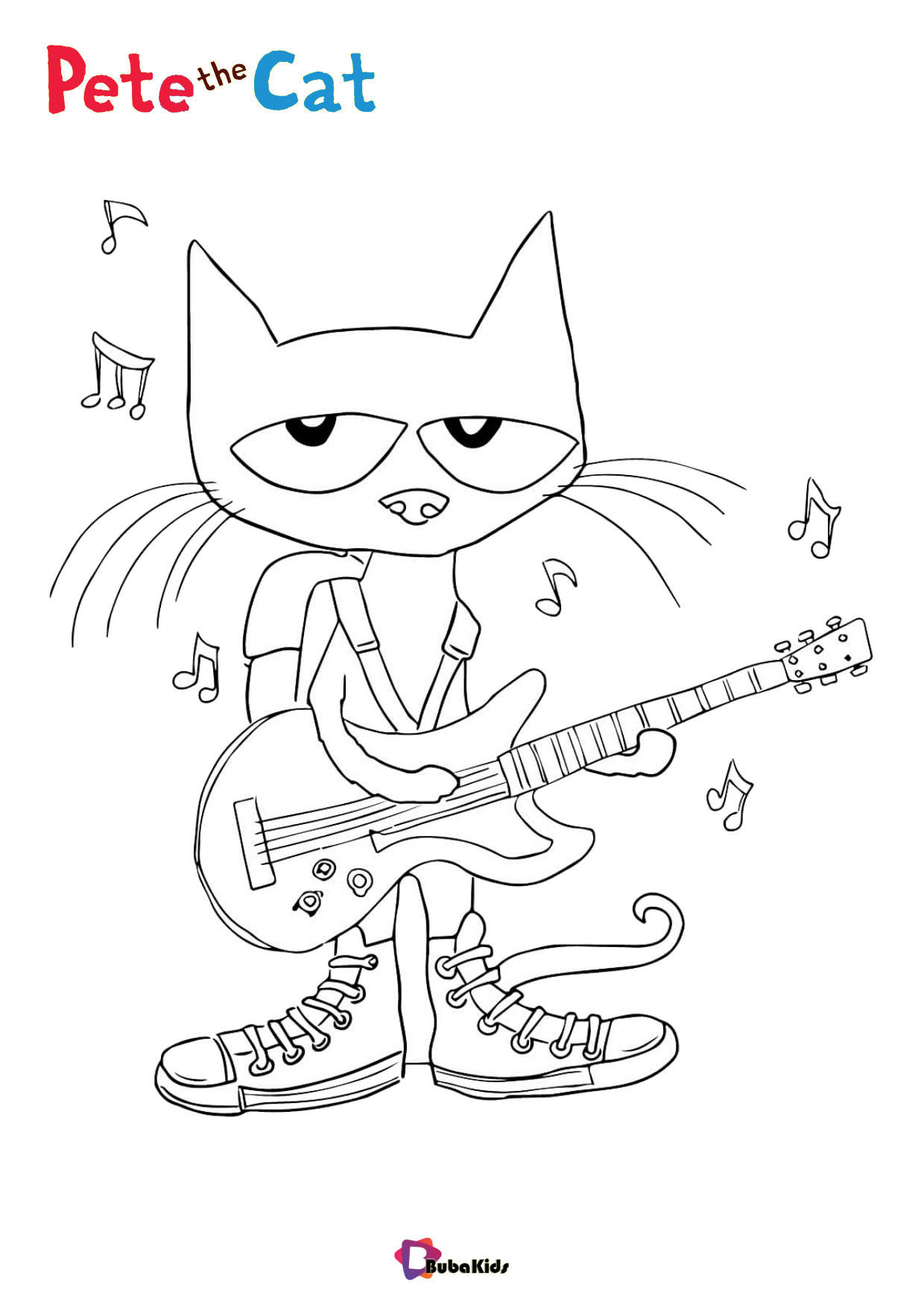 Pete the Cat playing guitar coloring page cartoon cat Wallpaper