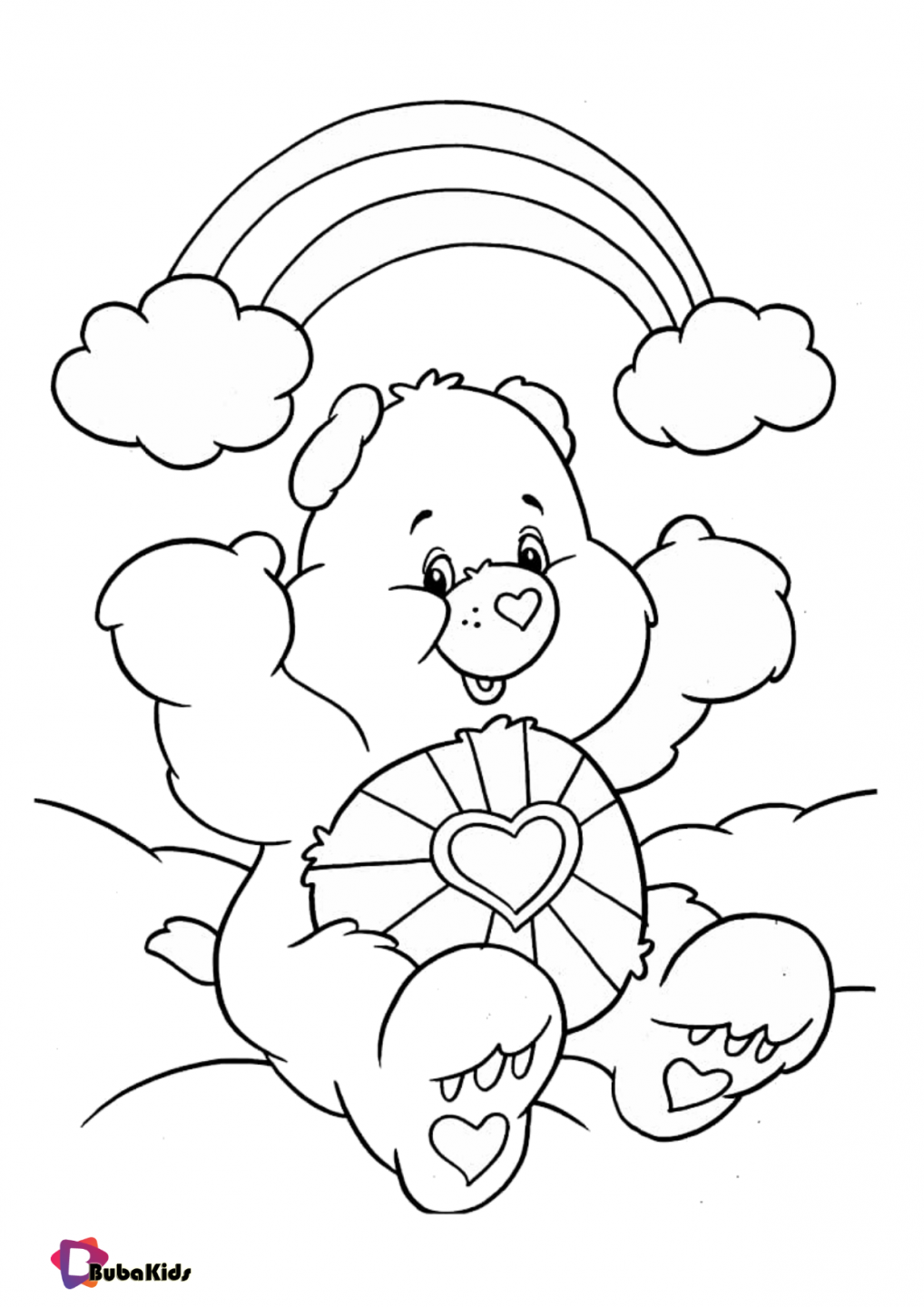 Cute bear and rainbow coloring page | BubaKids.com