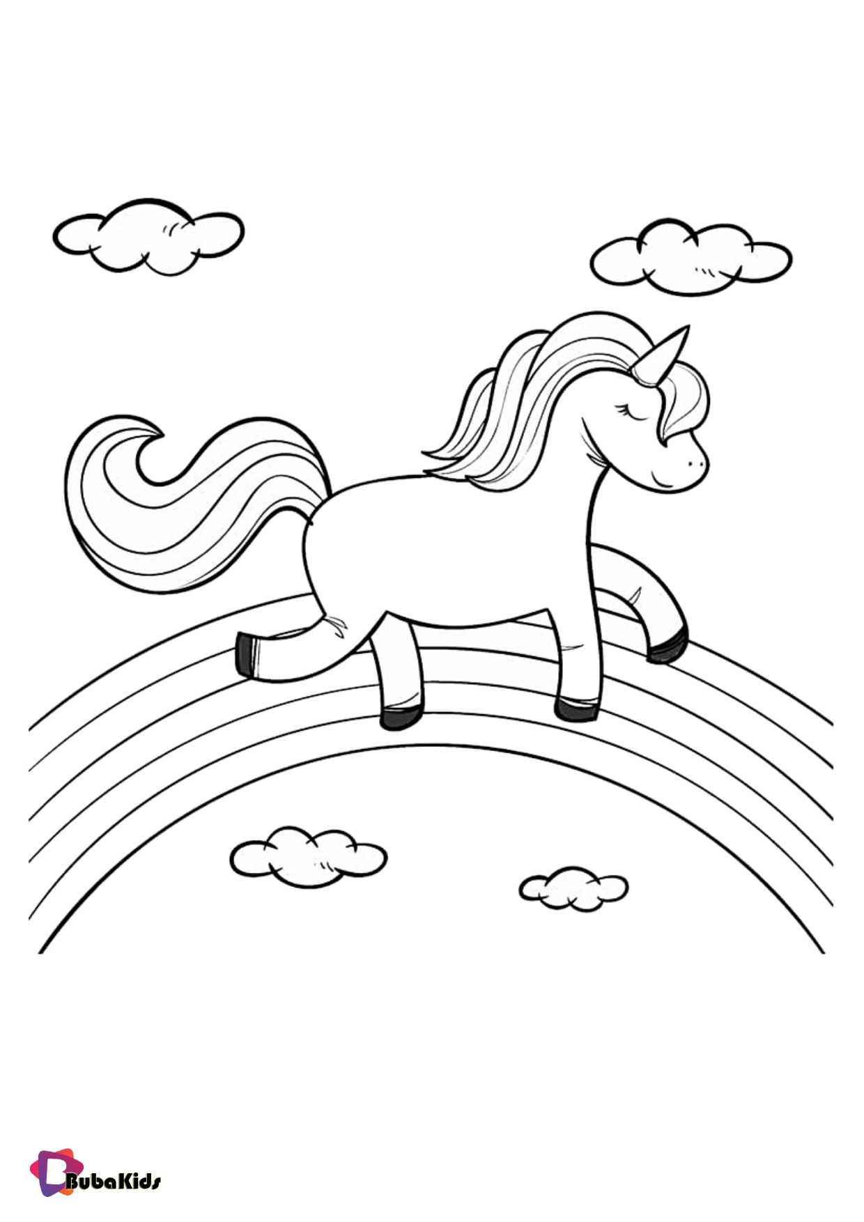 Download Cute unicorn walking on rainbow coloring page | BubaKids.com