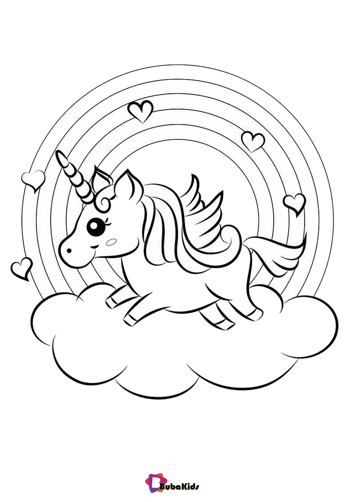 Rainbow and unicorn with cloud coloring pages Wallpaper