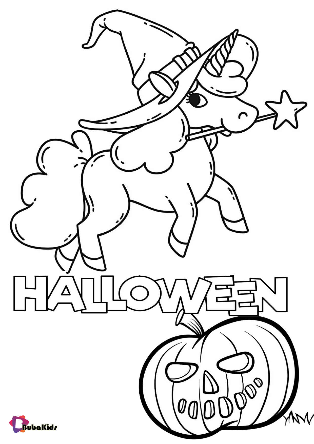 Unicorn and pumpkin Halloween coloring page Wallpaper
