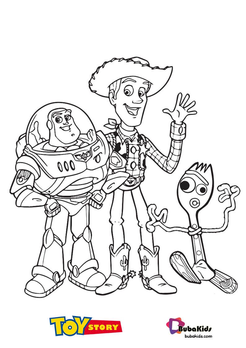 Buzz-Lightyear-Woody-and-Forky-Coloring-Page-BubaKids_com Buzz lightyear woody and forky coloring page Cartoon 