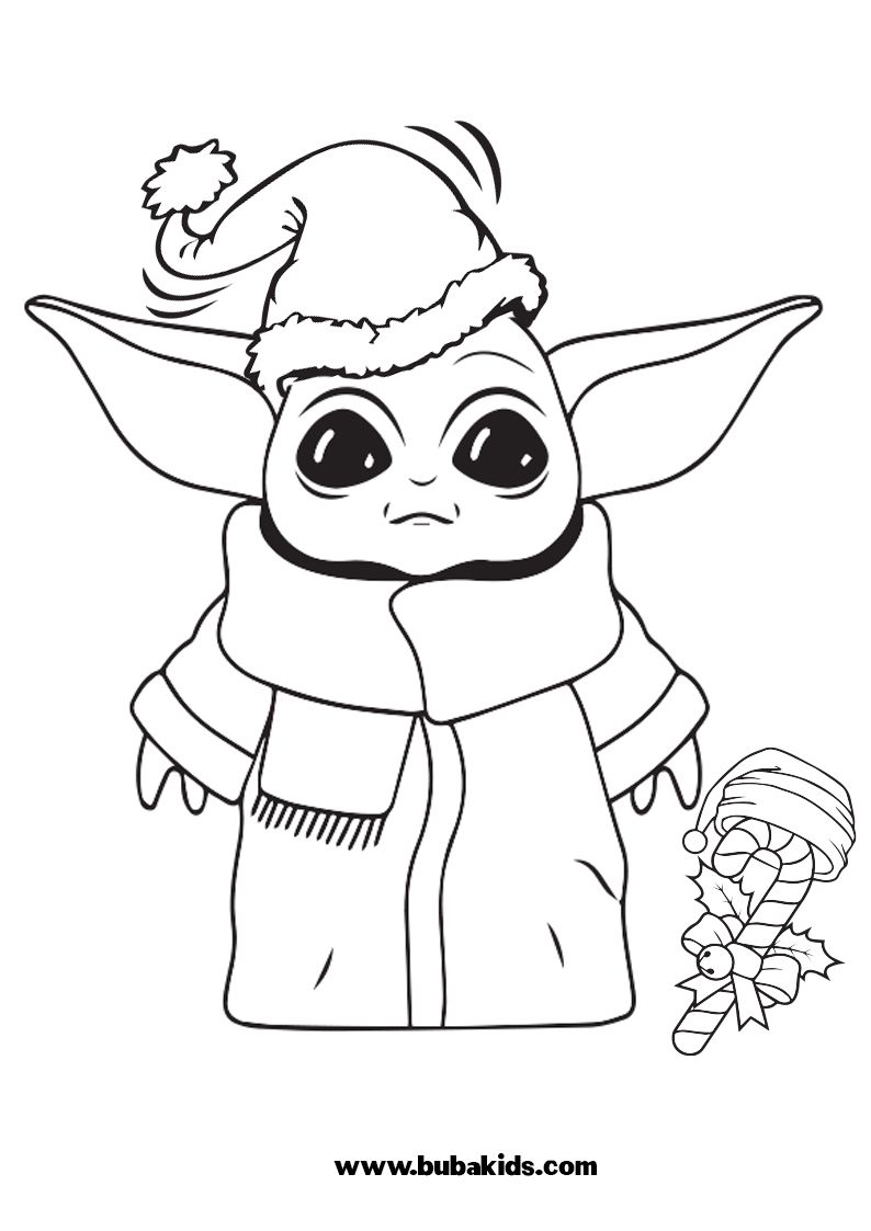 Christmas Candy Baby Yoda Coloring Page Wallpaper