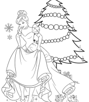 Cinderella disney princess and christmas tree coloring page