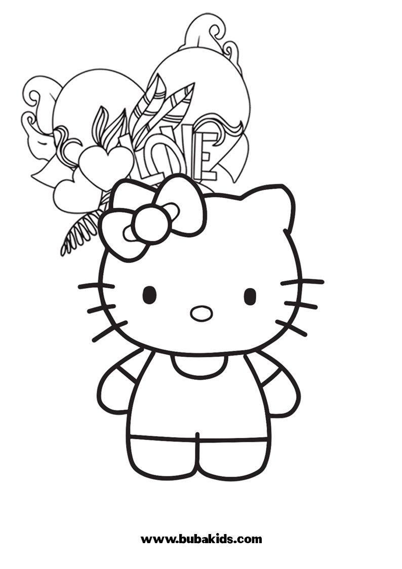 Cute Kawaii Hello Kitty Love Coloring Page