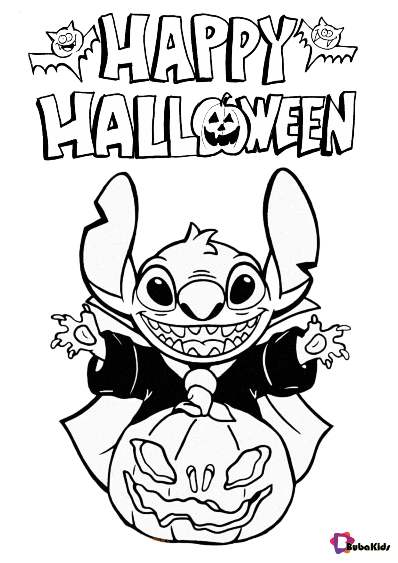 Disney Stitch happy halloween coloring pages