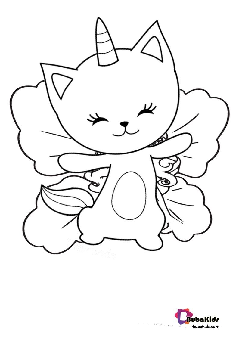 Fantasy KittyCorn Cat Flying Coloring Page For Kids Wallpaper