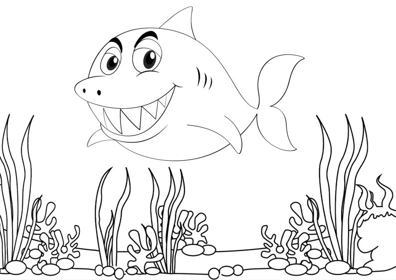 Funny shark coloring page BubaKids com