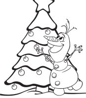 Olaf and christmas tree coloring page for kids