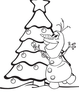 Olaf and christmas tree coloring page for kids